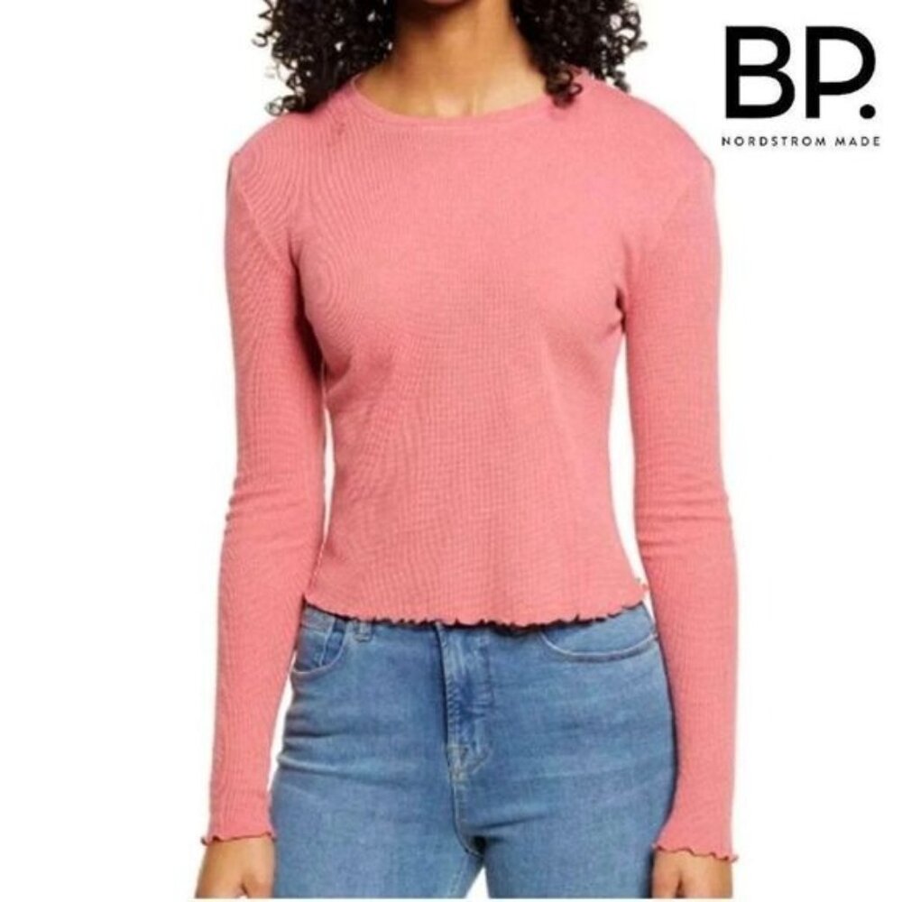 BP. Crew-Neck Thermal‎ Knit Long Sleeve Lettuce Edge Tee Top NWT